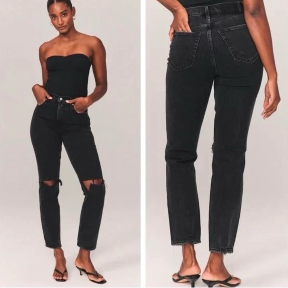 Women's abercrombie 90's straight ultra high rise black ripped jeans